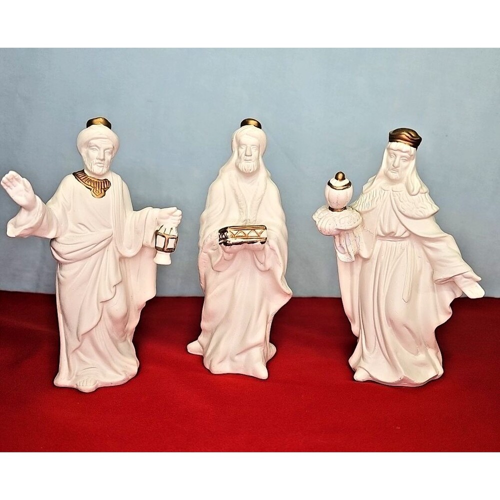Three Kings Wise Men Nativity 3 Figures Christmas White Gold Melchior Casper Bal